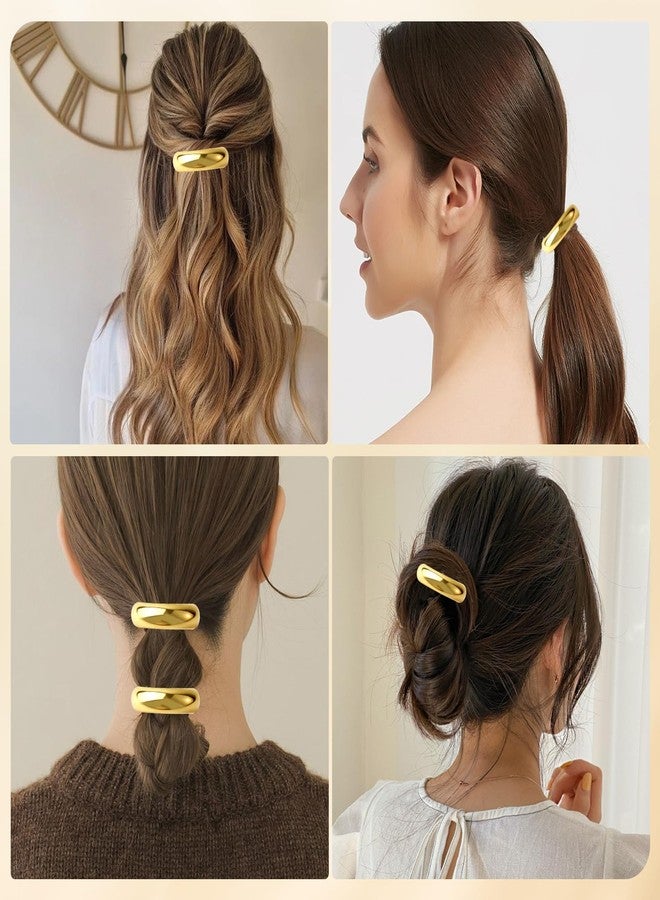 ٤ ربطات شعر معدنية ذهبية للنساء - ربطات شعر مرنة بتصميم هندسي للشعر الكثيف، ربطات شعر مرنة، إكسسوارات شعر أنيقة لا تسبب تلف الشعر، وهدايا مثالية لعيد الميلاد - Image 4